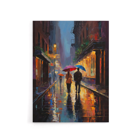 Couple On Romantic Walk In The Rain Canvas Wall Art Print