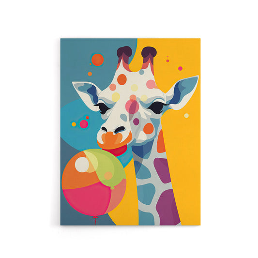 Cute Colourful Giraffe With Balloon Canvas Wall Art Print