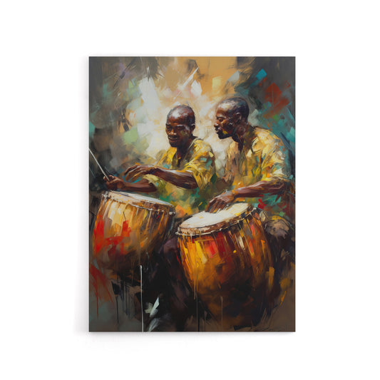 African Music Drum Players Canvas Wall Art Print