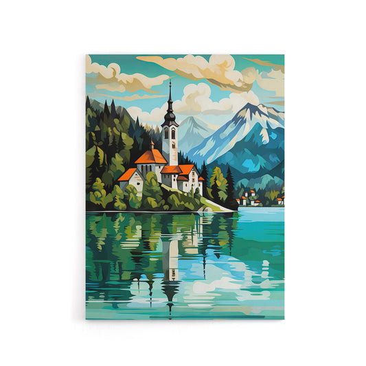 Church on Lake Bled Slovenia Island Canvas Wall Art Print