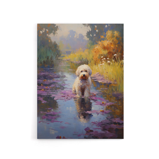 Cockapoo Dog And Water Irises Canvas Wall Art Print
