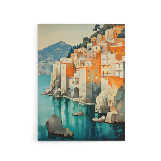 Amalfi Coast Coastal Village Houses Italy Canvas Wall Art Print