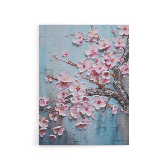 Cherry Blossoms Thick Paint Flowers Canvas Wall Art Print