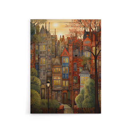 Autumn Sunset in English Cityscape Canvas Wall Art Print