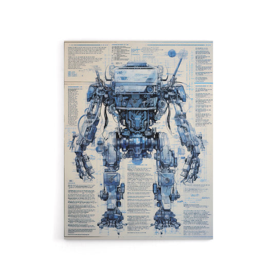 Mech War Military Robot Schematic Canvas Wall Art Print
