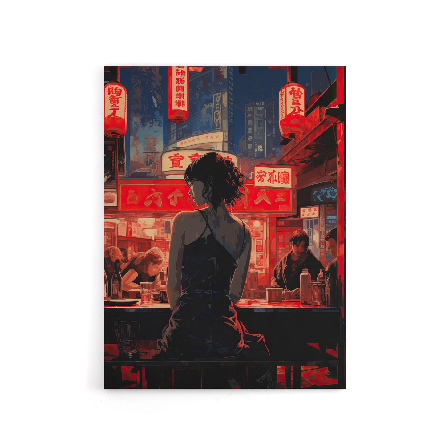 Cyberpunk Jazz Bar Neo Noir Anime Canvas Wall Art Print