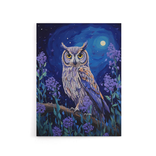 Great Horned Owl In Lavender Field Canvas Wall Art Print