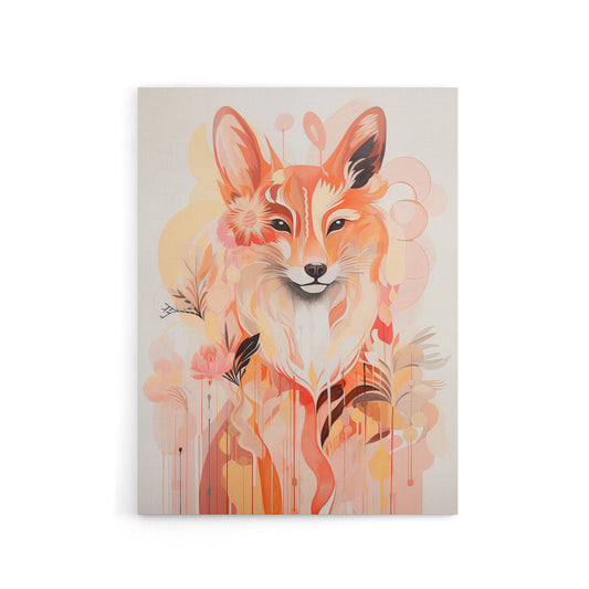 Kitsune Fox Spirit Animal Boho Floral Canvas Wall Art Print