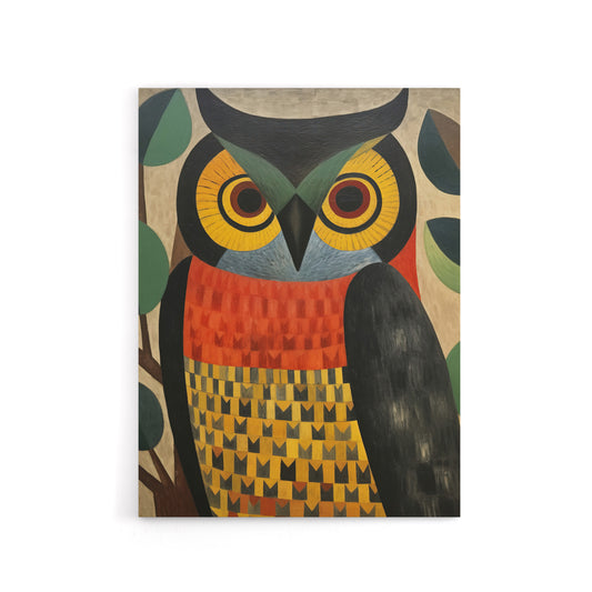 Folk Art Geometric Owl Canvas Wall Art Print