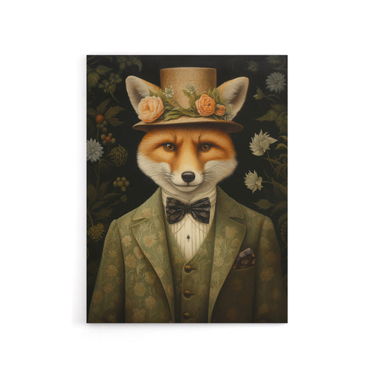 Gentleman Fox In Floral Victorian Suit Canvas Wall Art Print