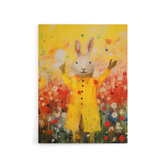 Rabbit Wearing Raincoat in Meadow Canvas Wall Art Print