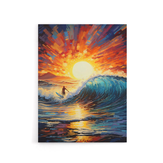 Sunset Surfing Surfer Riding Waves Canvas Wall Art Print
