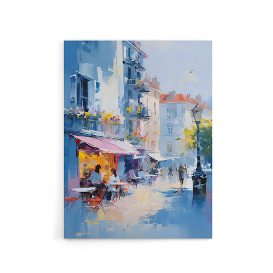 Cafe Street In Paris Canvas Abstract Wall Art