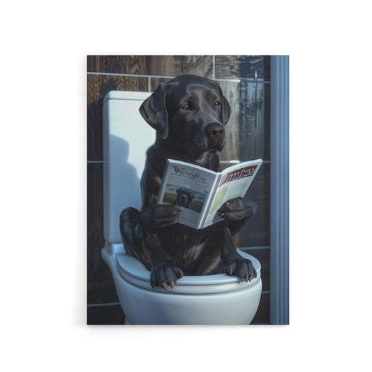 Labrador Dog Reading On Toilet Funny Canvas Wall Art Print