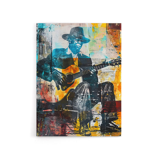 Blues Music Guitar Player Upcycle Canvas Wall Art Print