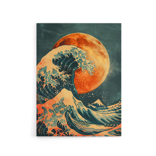 Full Moon Japanese Great Wave Canvas Wall Art Print