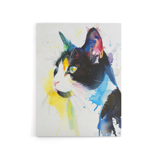 Tuxedo Cat Lover Bright Watercolour Canvas Wall Art Print