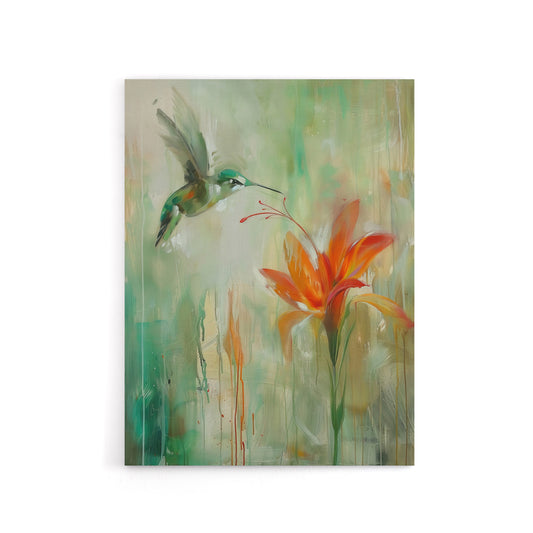 Daylily Flower And Hummingbird Canvas Wall Art Print