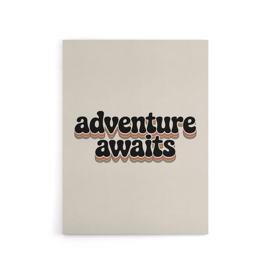 Adventure Awaits Retro Rainbow Font Typography Canvas Wall Art Print