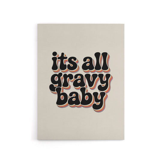 Funky Retro It's All Gravy Baby Rainbow Typography Canvas Wall Art Print