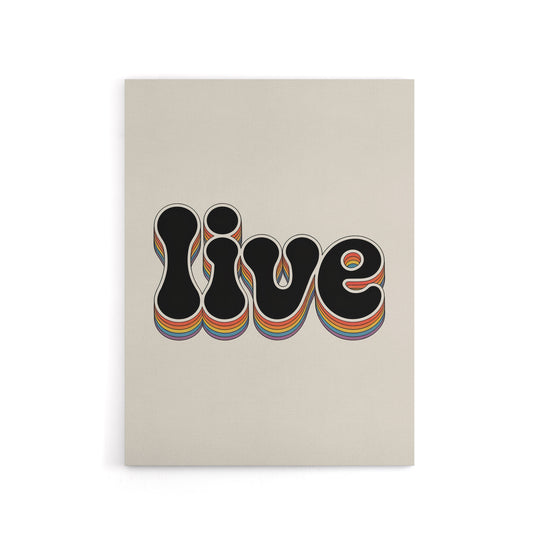 Live Colourful Retro Rainbow Font Typography Canvas Wall Art Print