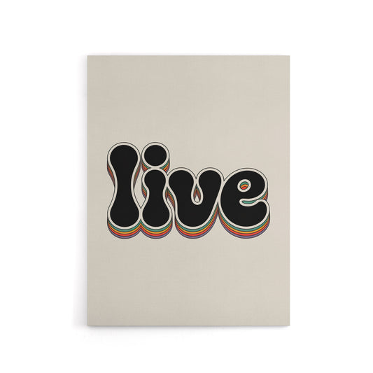 Live Bold Retro Rainbow Font Word Typography Canvas Wall Art Print