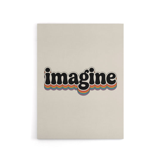 Imagine Colourful Retro Rainbow Font Typography Canvas Wall Art Print