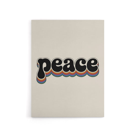 Peace Colourful Retro Rainbow Font Typography Canvas Wall Art Print