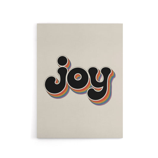 Joy Vibrant Retro Rainbow Font Typography Word Canvas Wall Art Print