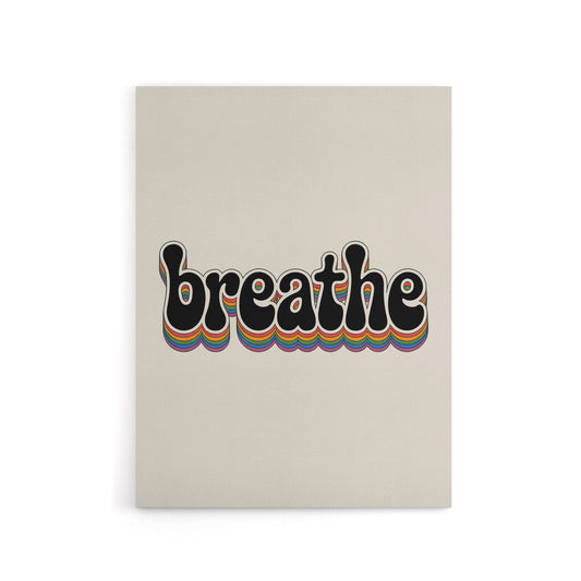 Breathe Funky Retro Rainbow Typography Canvas Wall Art Print