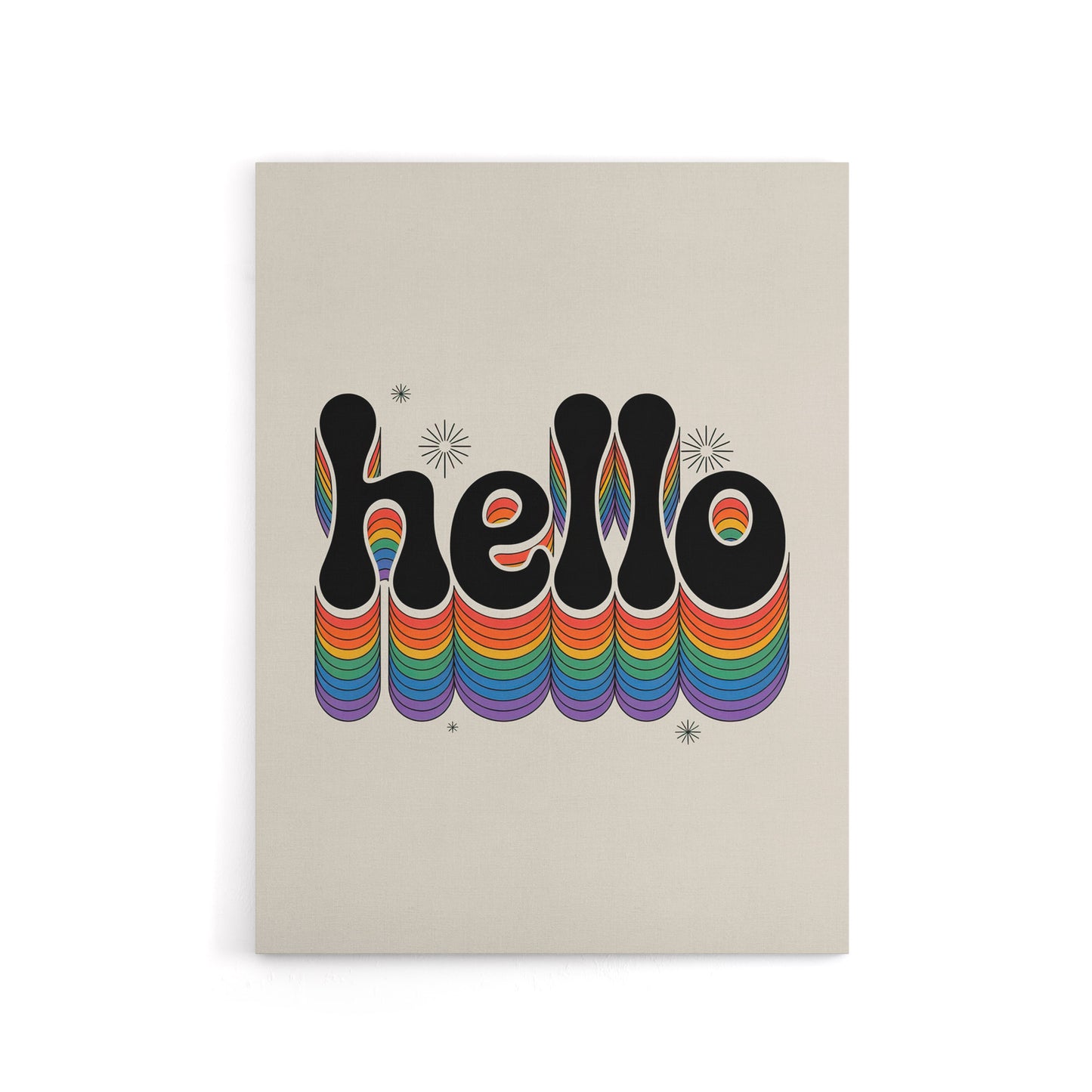 Hello Colourful Retro Rainbow Font Typography Canvas Wall Art Print