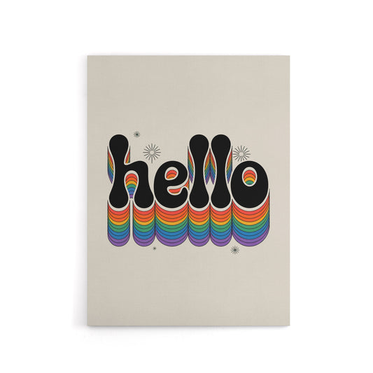 Hello Colourful Retro Rainbow Font Typography Canvas Wall Art Print