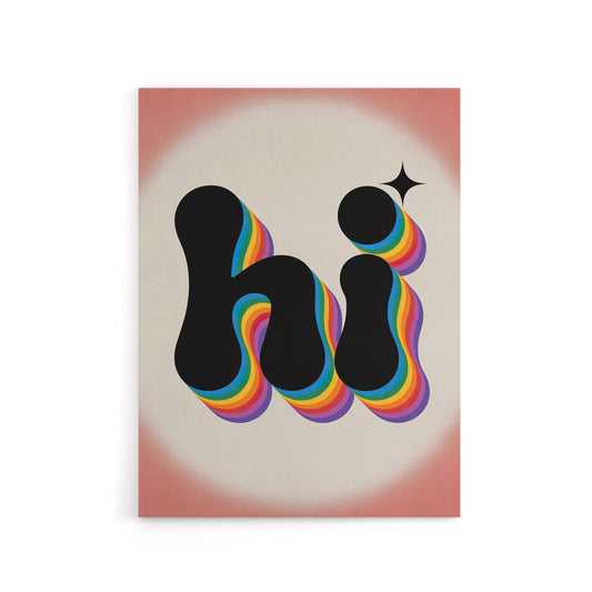 Hi Colourful Retro Rainbow Font Typography Canvas Wall Art Print