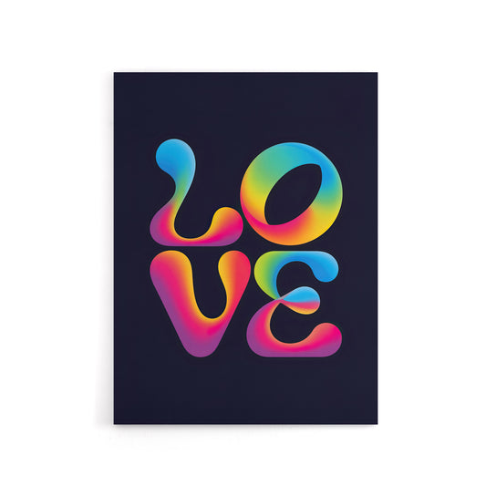 Love Funky Retro Colourful Neon Typography Canvas Wall Art Print