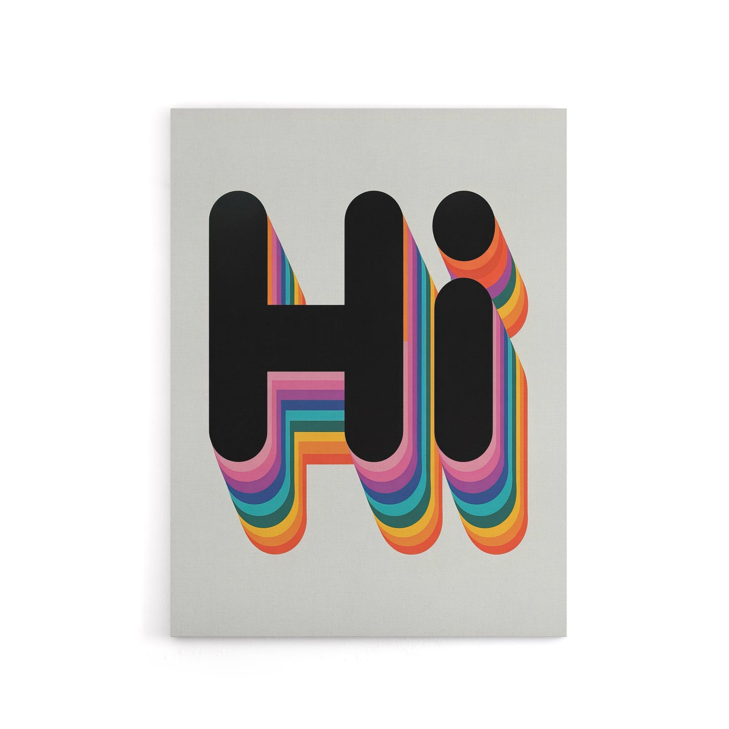 Hi Bold Retro Rainbow Font Colourful Typography Canvas Wall Art Print
