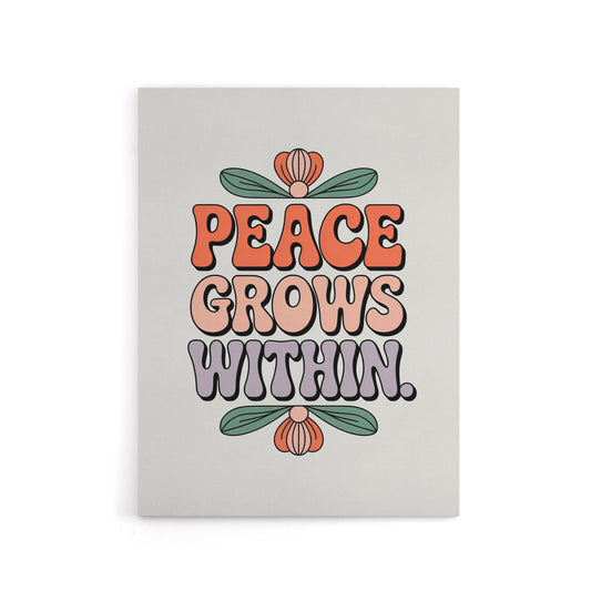 Peace Grows Within Retro Floral Typography Canvas Wall Art Print