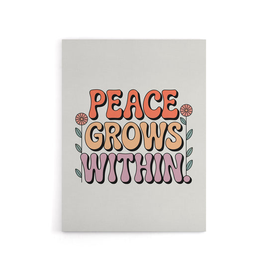Peace Grows Within Pastel Retro Floral Typography Canvas Wall Art Print