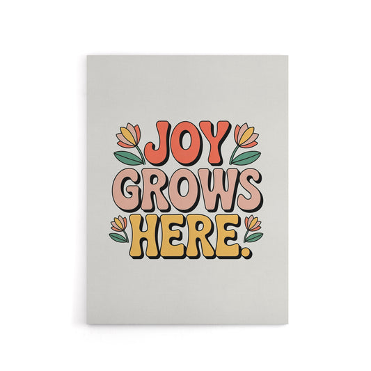 Joy Grows Here Retro Floral Pastel Typography Canvas Wall Art Print