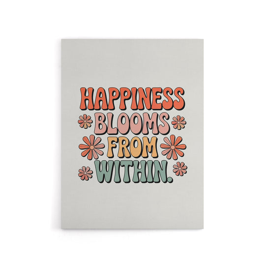 Happiness Blooms From Within Retro Floral Canvas Wall Art Print