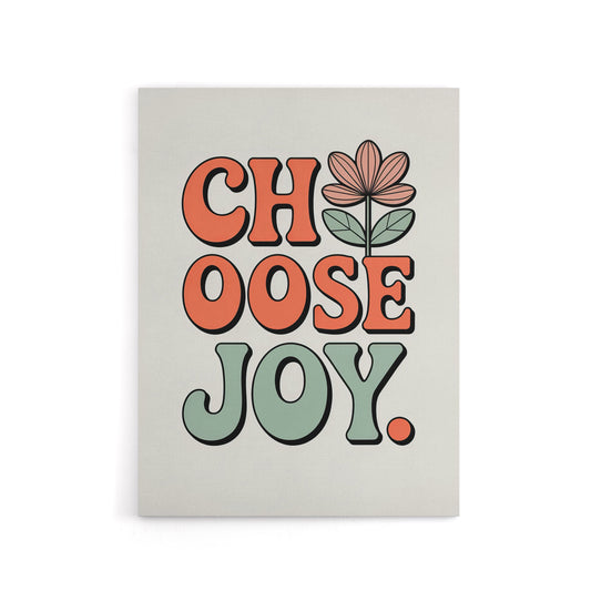 Choose Joy Retro Floral Pastel Colour Typography Canvas Wall Art Print