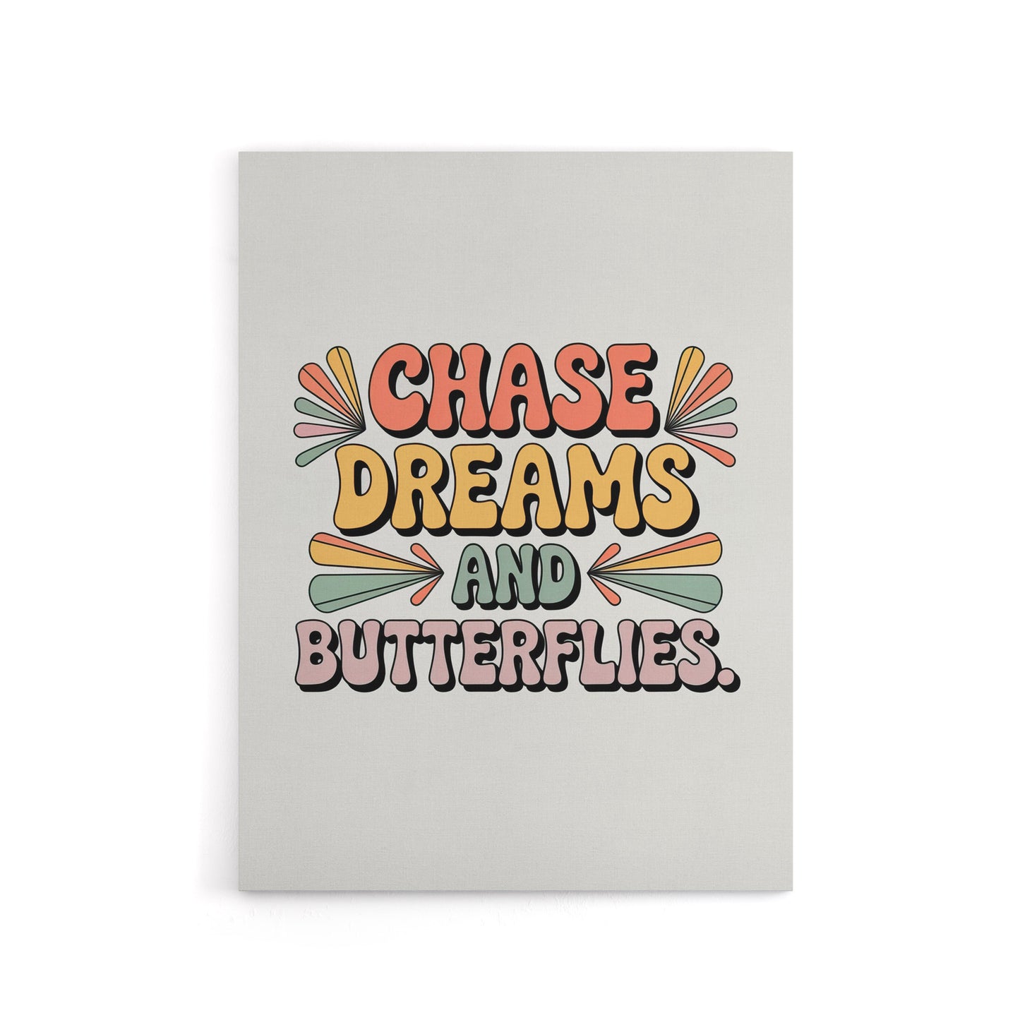 Chase Dreams And Butterflies Retro Typography Canvas Wall Art Print