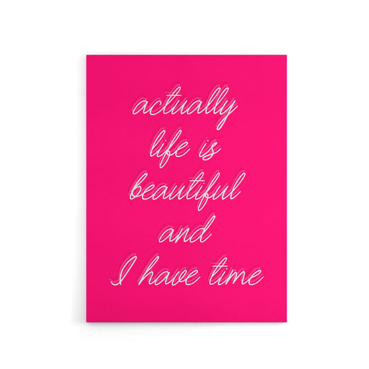 Life Is Beautiful Hot Pink Simple Motivational Canvas Wall Art Print