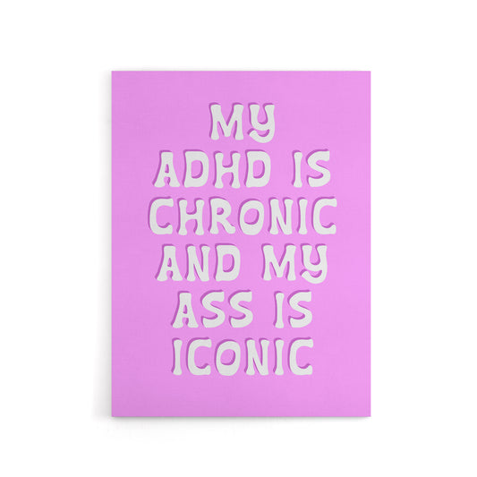 ADHD Chronic Ass Iconic Pink Funny Cheeky Canvas Wall Art Print