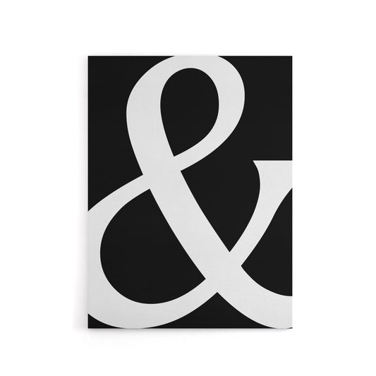 And Ampersand Symbol Black White Minimal Design Canvas Wall Art Print