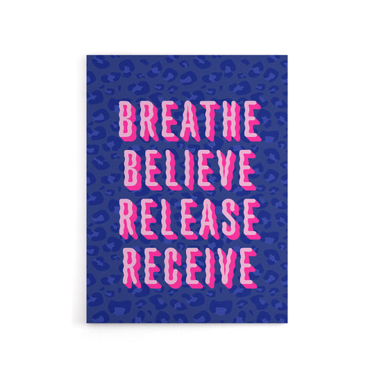Breathe Believe Release Receive Cheetah Print Canvas Wall Art Print