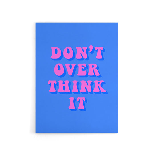 Don't Overthink It Simple Retro Pink Blue Canvas Wall Art Print