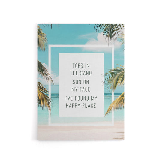 Toes In Sand Sun On Face Beach Found Happy Place Canvas Wall Art Print