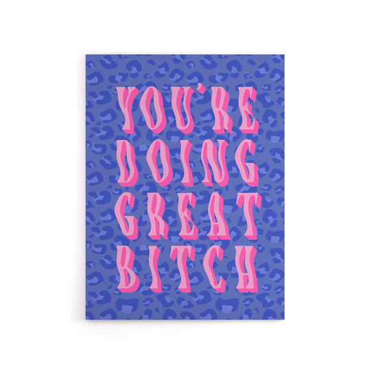 Doing Great B*tch Pink Blue Cheetah Print Funny Canvas Wall Art Print