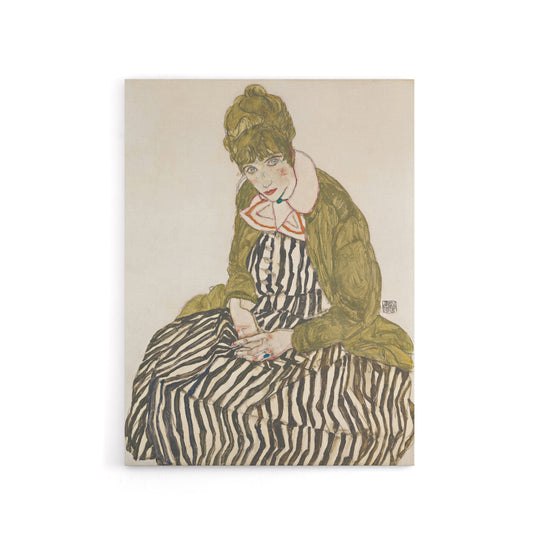 Egon Schiele Edith With Striped Dress Canvas Wall Art Print