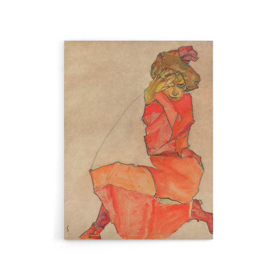 Egon Schiele Kneeling Female In Dress Canvas Wall Art Print